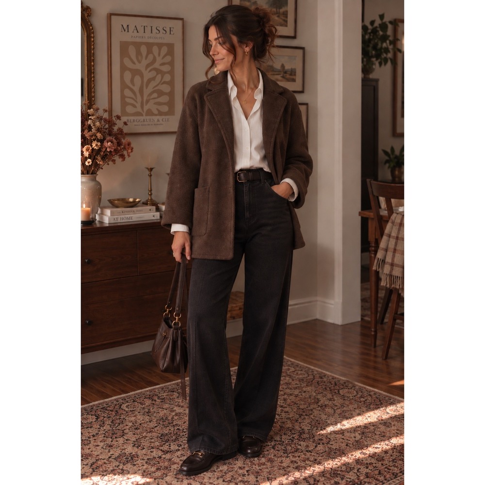 Quince Brown Organic Cotton Knit Blazer Cardigan – Size Medium